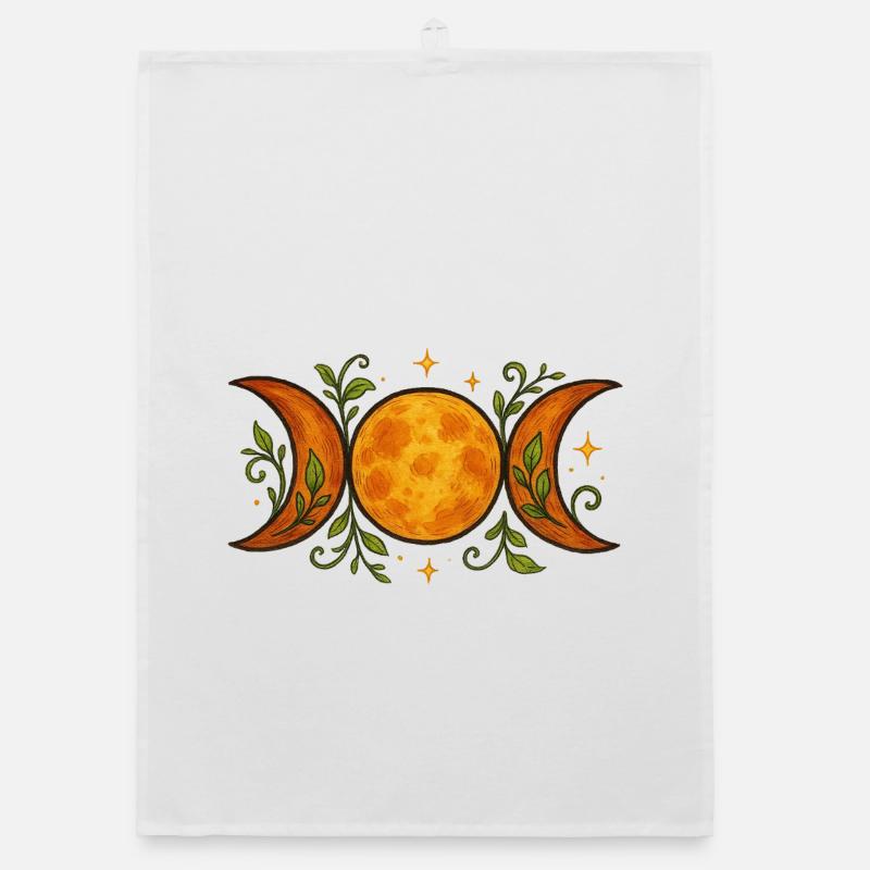 Celestial Lunar Phases with Botanical Accents Organic dish towel