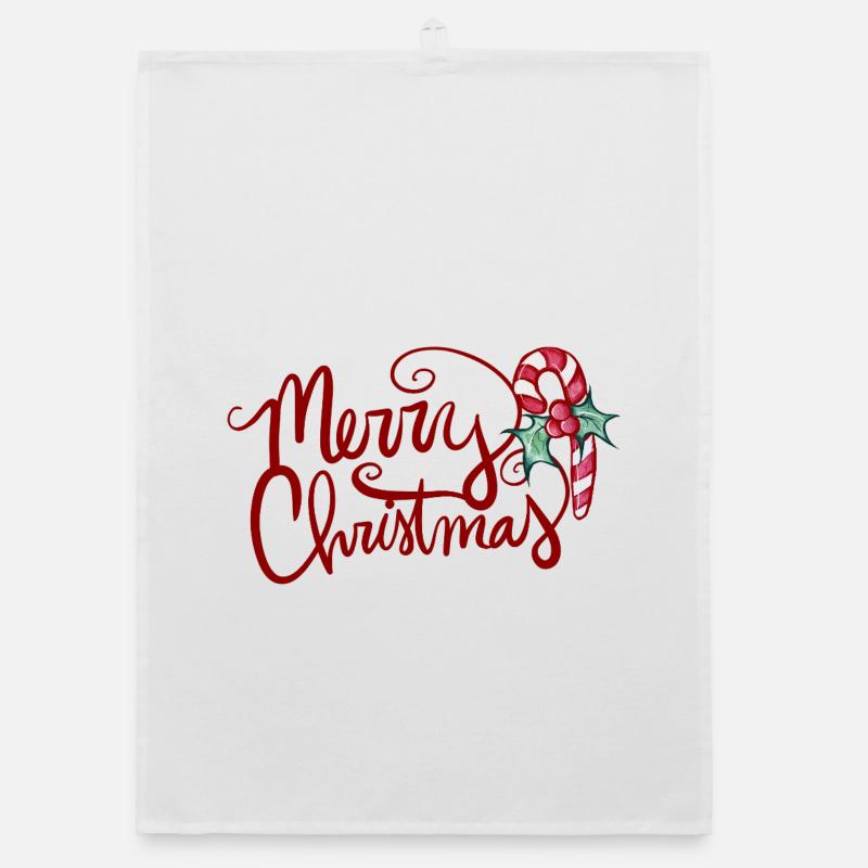 Merry Christmas Script with Candy Cane Organic dish towel