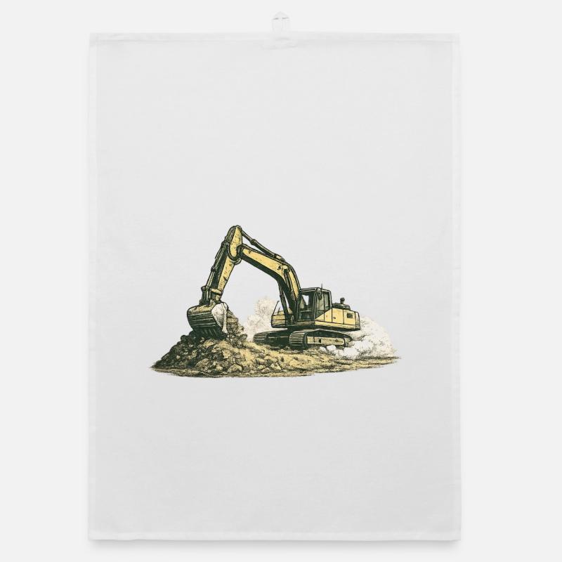 Vintage Excavator Construction Site Construction Machine - Organic dish towel - white