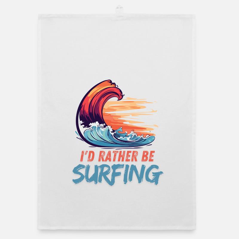 I'd Rather Be Surfing Wave Artwork Organic dish towel
