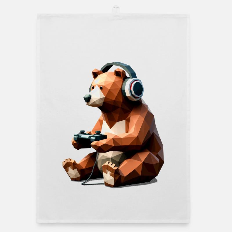 Gaming Bear with Headset & Controller Organic dish towel