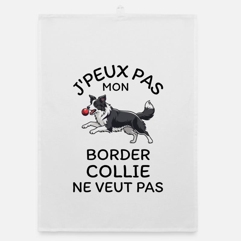 Chiot Border Collie Ball - Torchon bio - blanc