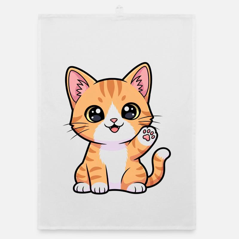 Sunny Paws Ginger Kitten - Organic Geschirrtuch - Weiß