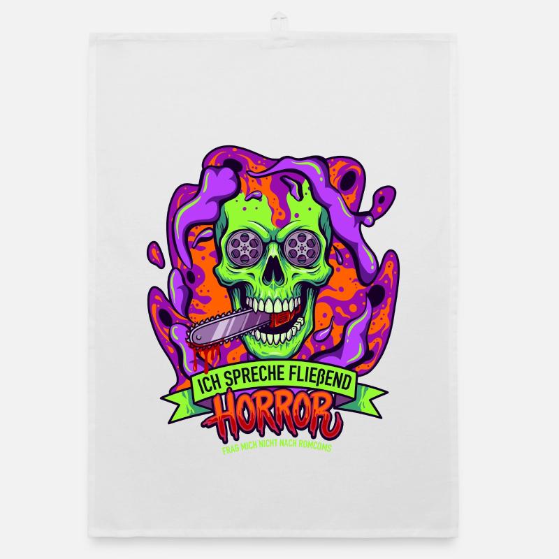 Neon Skull Horror with Tentacles Organic dish towel