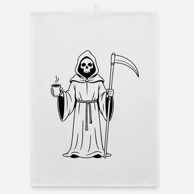 Sensenmann mit einer Tasse Kaffee Organic Geschirrtuch