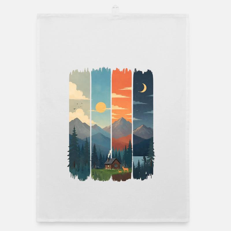 Horizons in four mountain panels Organic dish towel