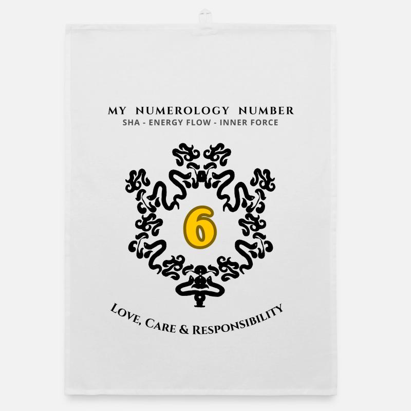 Numéro 6 Symbole d’amour, de soin et de responsabilité - Torchon bio - blanc