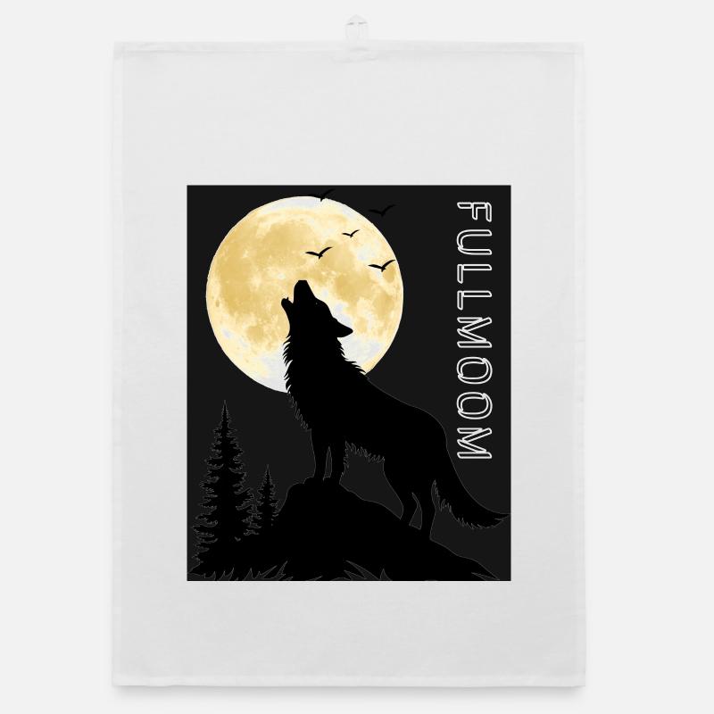 Wolf's howl under full moon Organic dish towel