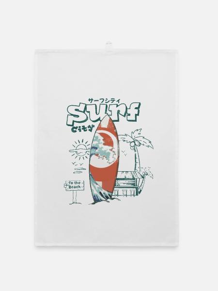 Retro Surf Welle am Strand - Organic Geschirrtuch - Weiß - Vorne