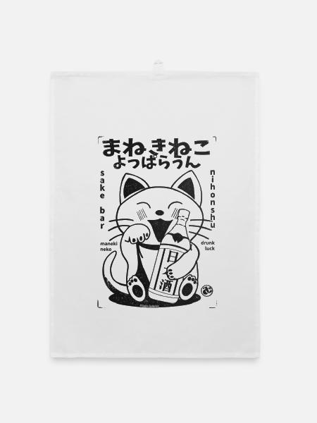 Maneki Neko Witzike Sake Katze - Organic Geschirrtuch - Weiß - Vorne