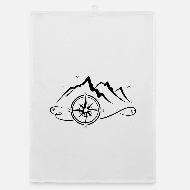 Wanderbild mit Bergen und Kompass Organic Geschirrtuch