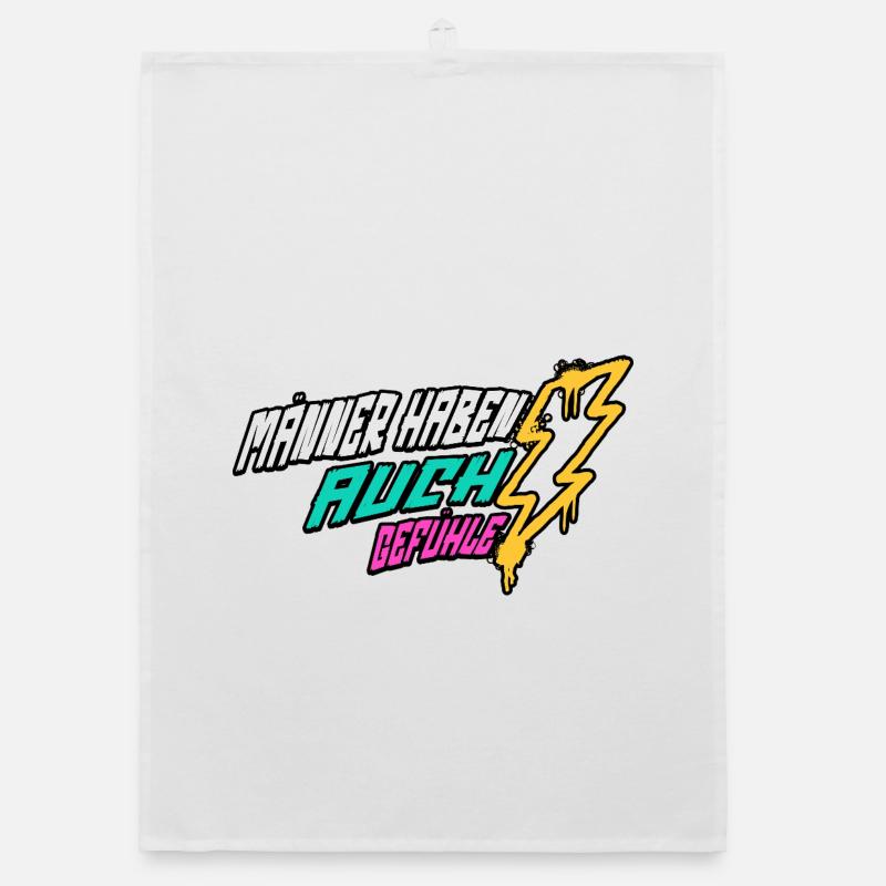 Retro-Blitz-Design Lustige Sprüche - Männergefühle - Organic Geschirrtuch - Weiß