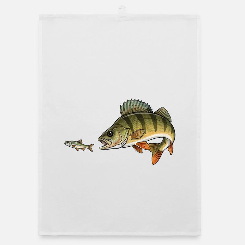 Perch hunts fish Organic dish towel