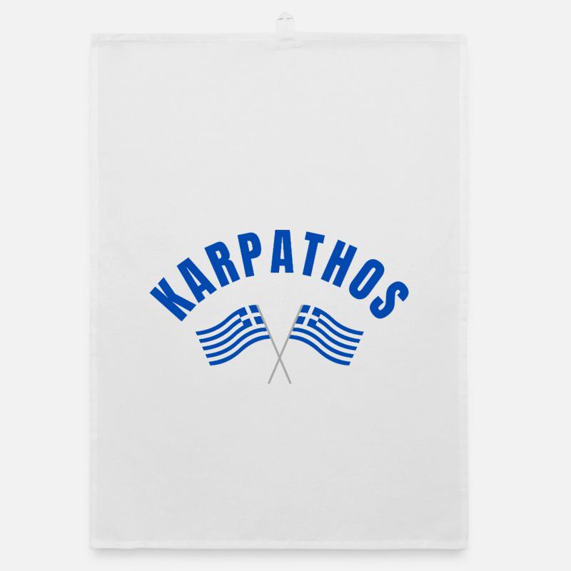 Karpathos avec drapeaux grecs croisés Torchon bio