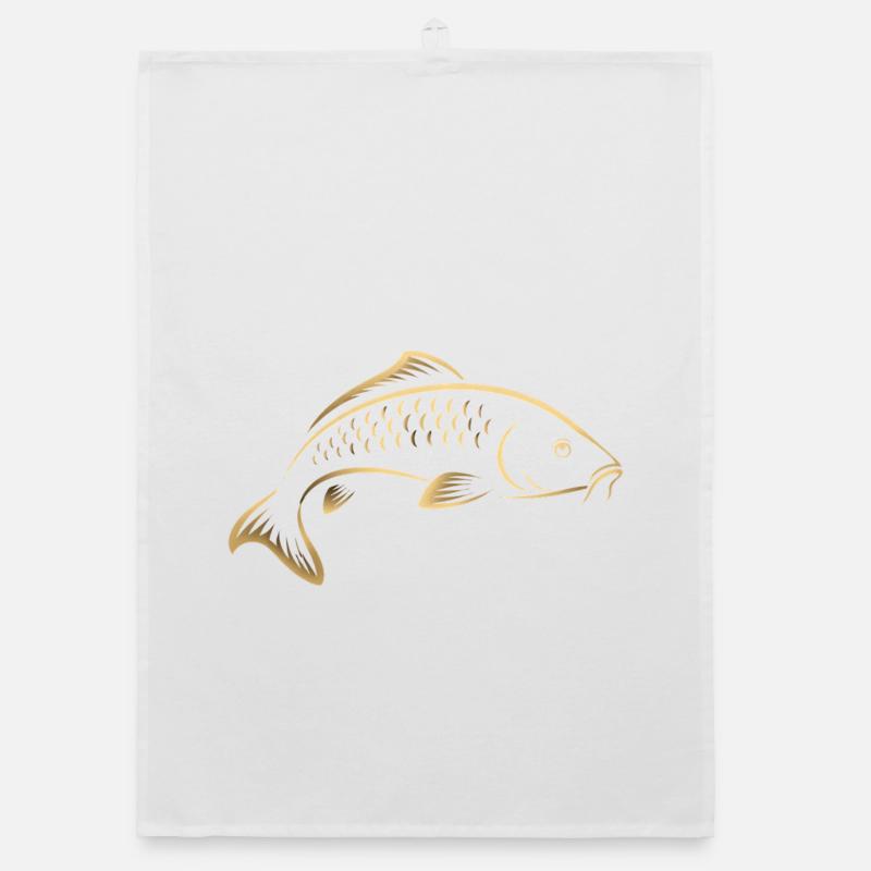 Graphisme minimaliste de pêche Carp Fish - Torchon bio - blanc