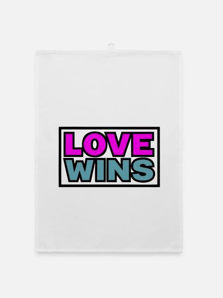 Love Wins Zitat Grafik - Organic Geschirrtuch - Weiß - Vorne