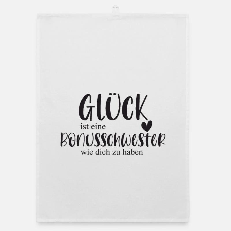 Bonusschwester Glück Geschenk Schwester Danke - Organic Geschirrtuch - Weiß