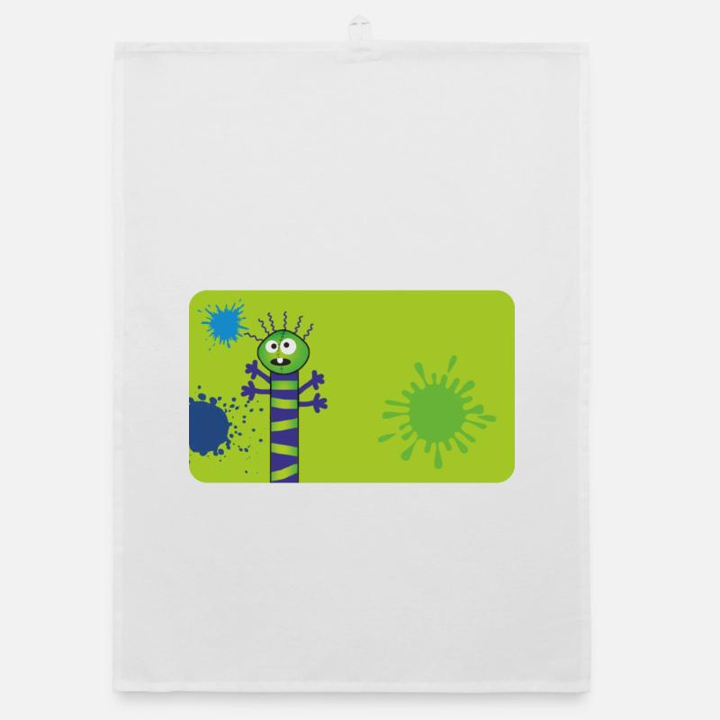 Monstre long et mince et éclaboussures de couleur - Vert Bleu Torchon bio