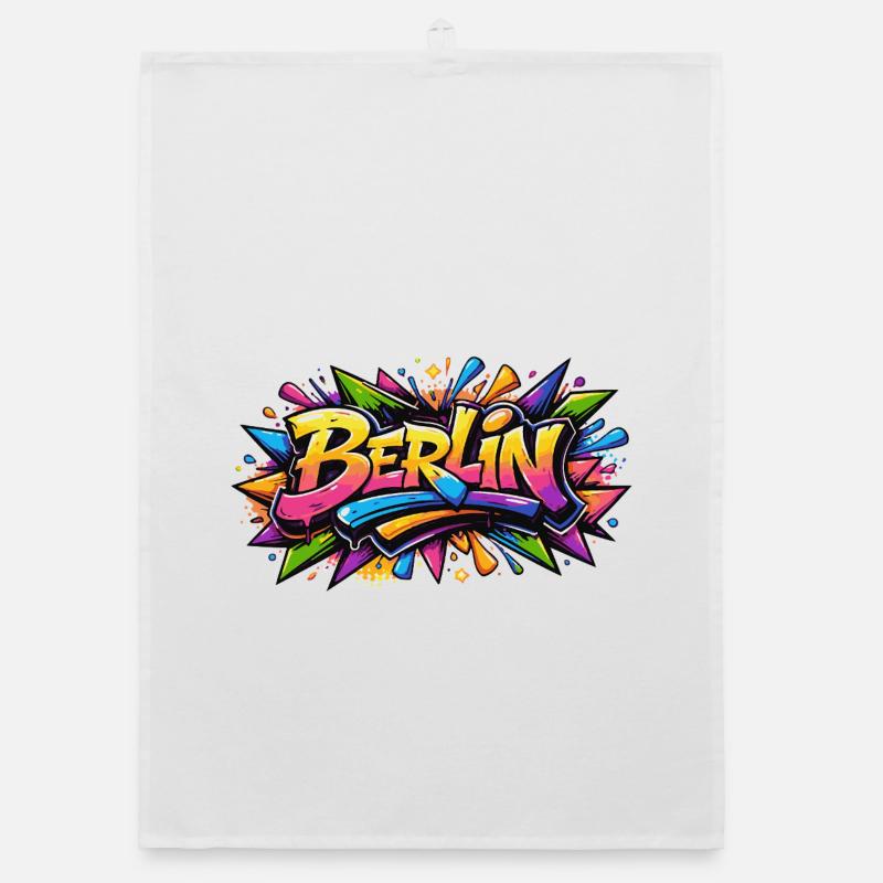 Berlin Graffiti lettering with colorful color effects Organic dish towel