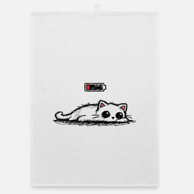 Battery low – Süße Katze Minimal Statement Organic Geschirrtuch