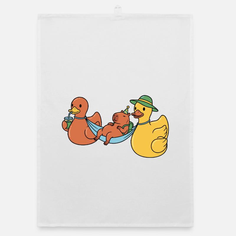 Ducks wearing capy Organic dish towel