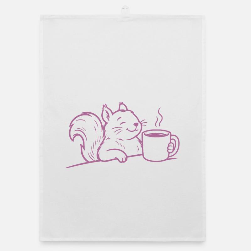 Eichhörnchen Kaffee Illustration Kaffeeliebe Organic Geschirrtuch