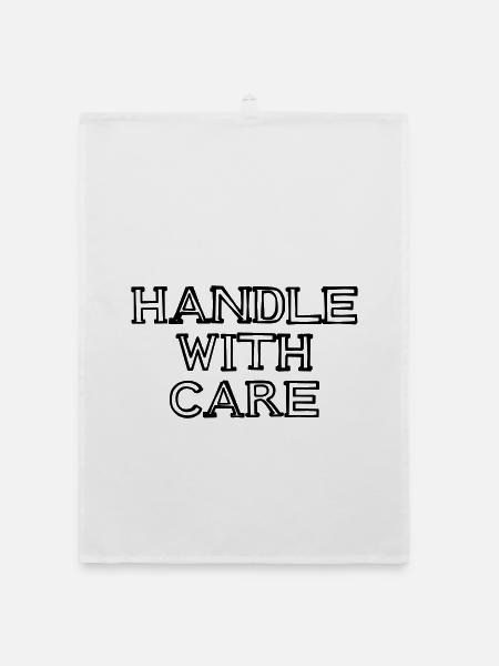 HANDLE WITH CARE Schriftzug handgezeichnet - Organic Geschirrtuch - Weiß