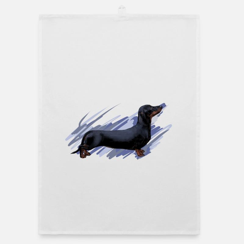 Dachshund - Organic dish towel - white