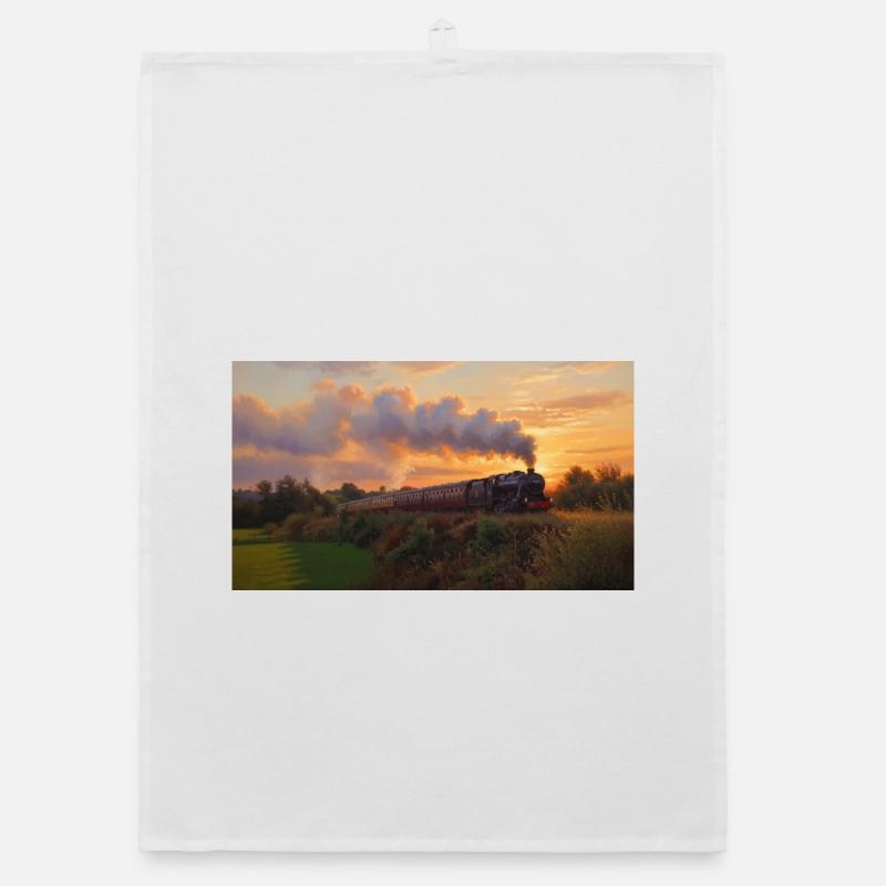 Sunset Steam Train Organic Geschirrtuch