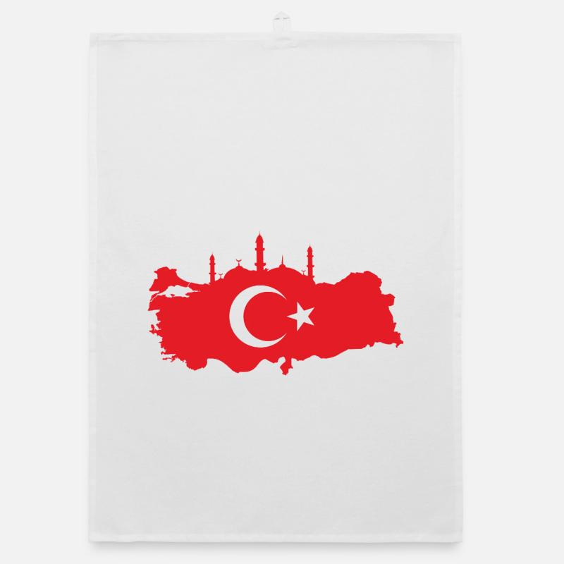 Carte turque avec silhouette de la mosquée - Torchon bio - blanc