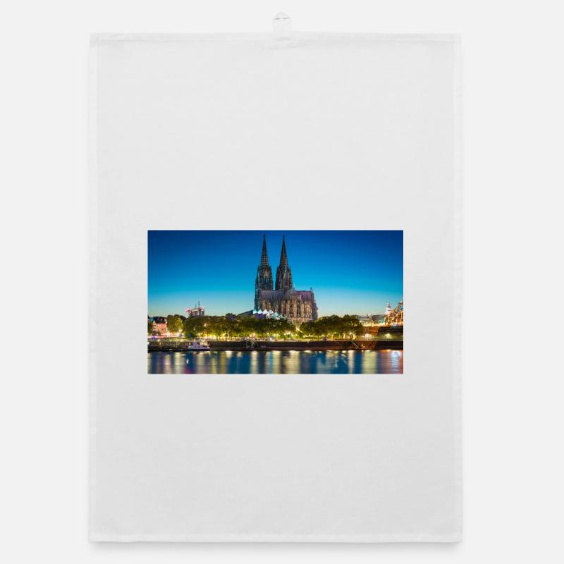 Kölner Dom Abendlicht Silhouette - Organic Geschirrtuch - Weiß