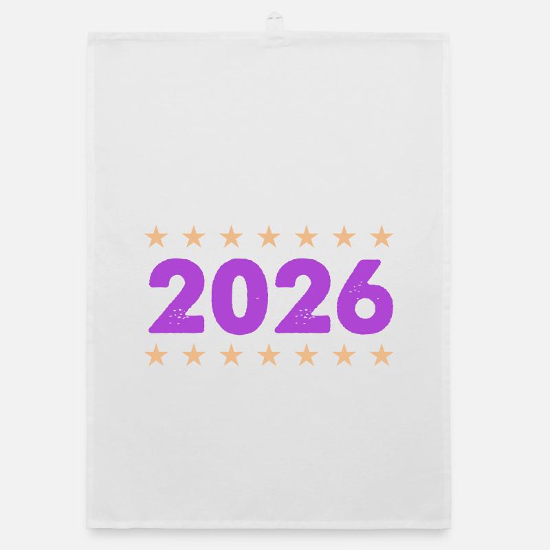 Année 2026 en violet avec des étoiles Torchon bio