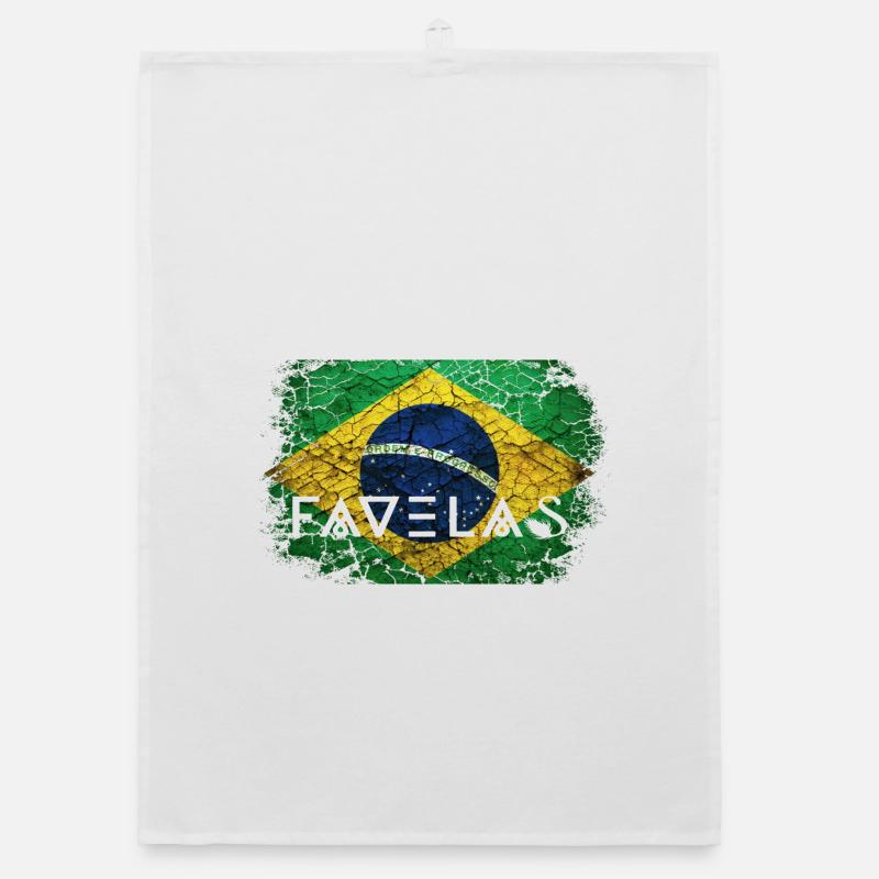 Drapeau des favelas : Des brises en vert et jaune - Torchon bio - blanc