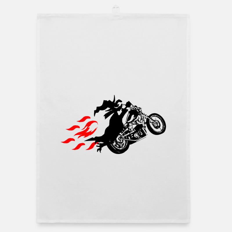 Witch on Chopper Biker Motorcycle Flames Organic dish towel