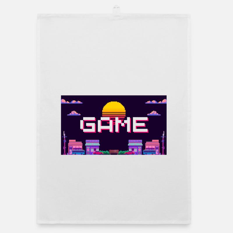 Rétro Pixel Game Sunset Design Torchon bio