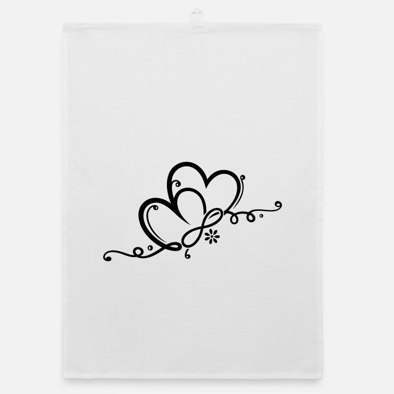 Deux coeurs avec des fleurs et l'infini - Torchon bio - blanc