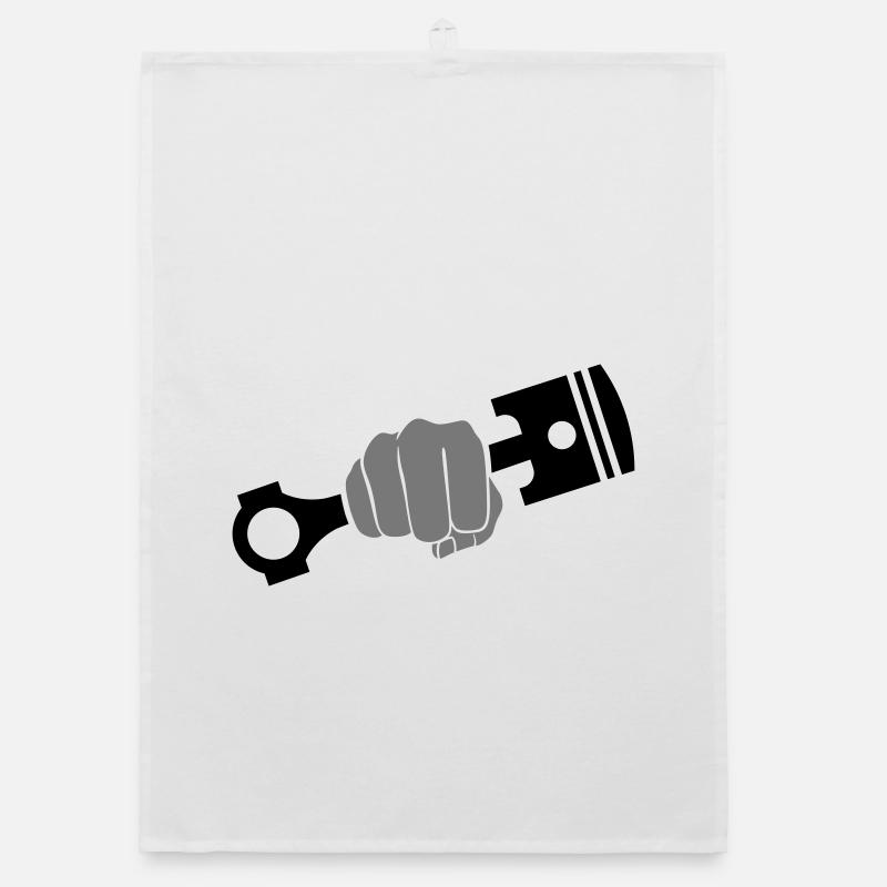 Fist holds engine piston Organic dish towel