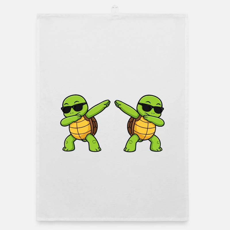 Dab turtle duo with sunglasses Organic dish towel