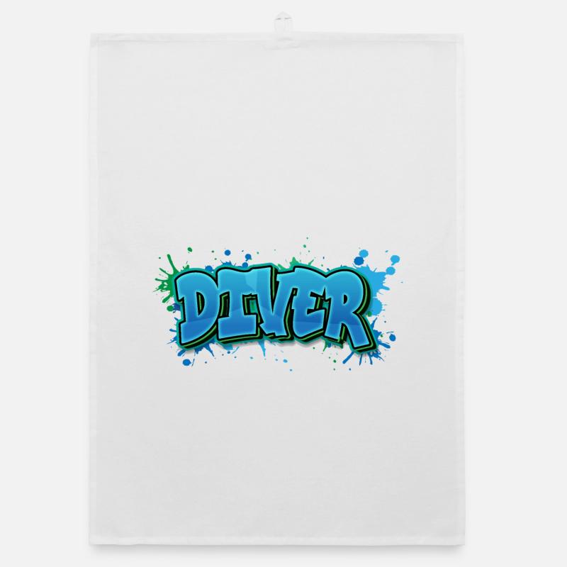 Diver Graffiti Paint Splash - Gift for Divers Organic dish towel