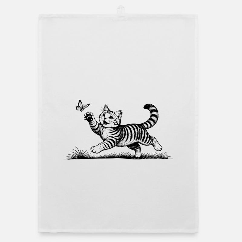 Cat playing with butterfly Organic dish towel