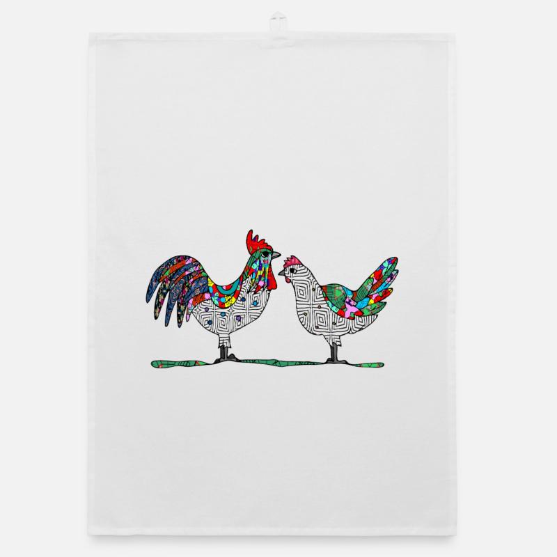 Rooster and hen Organic dish towel