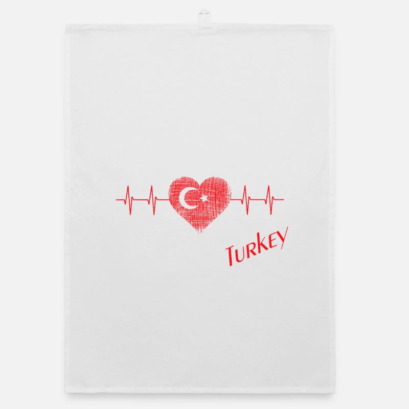 Cœur turc avec drapeau et ECG Torchon bio