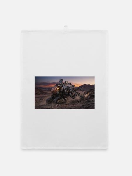 Sci-Fi Mars Exploration Rover in Rocky Desert - Organic Geschirrtuch - Weiß