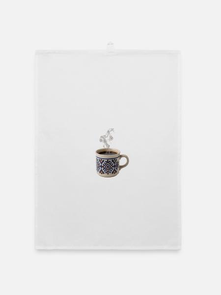 Gemütlicher Morgen Vintage-Keramikkaffee - Organic Geschirrtuch - Weiß