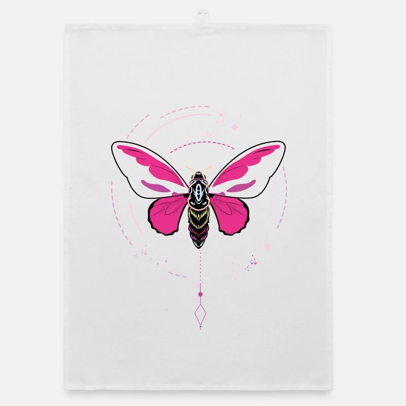 papillon tatouage papillon pendule rose phase de lune - Torchon bio - blanc