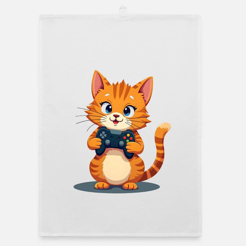 Kitten with game controller Organic dish towel