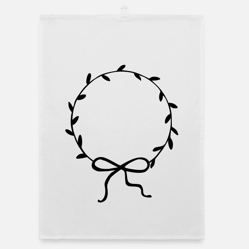 Couronne de feuilles avec arc dessiné à la main Torchon bio