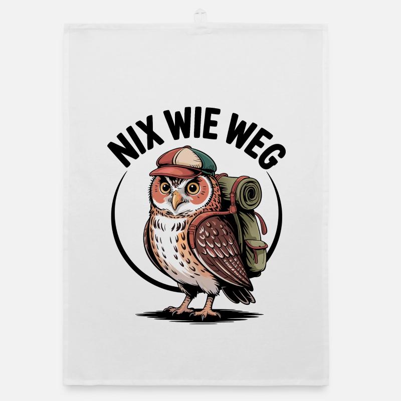 Hiking owl with backpack Organic dish towel