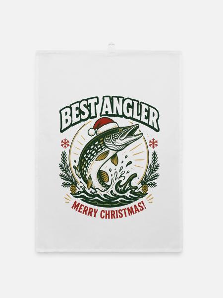 Bester Angler: Christmas Pike - Organic Geschirrtuch - Weiß