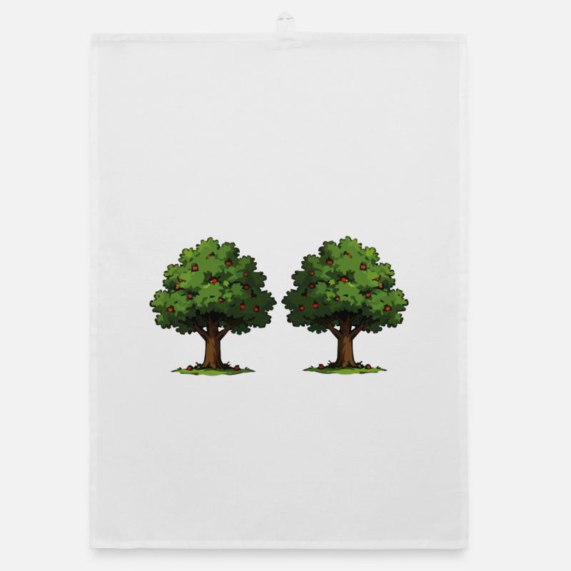 Double tree with red apples Organic dish towel